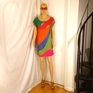 Stunning NWT Michael Kors Multicolor Linen Blend Semi Sheer Dress